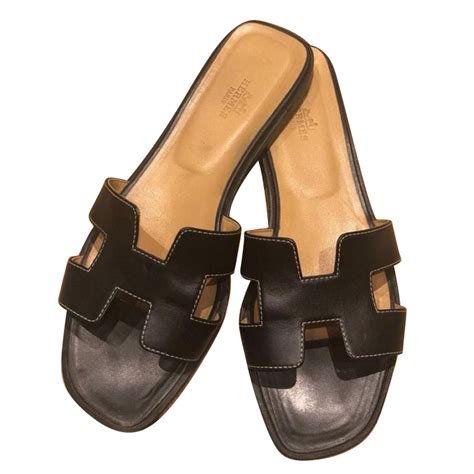 hermes oran sandals black